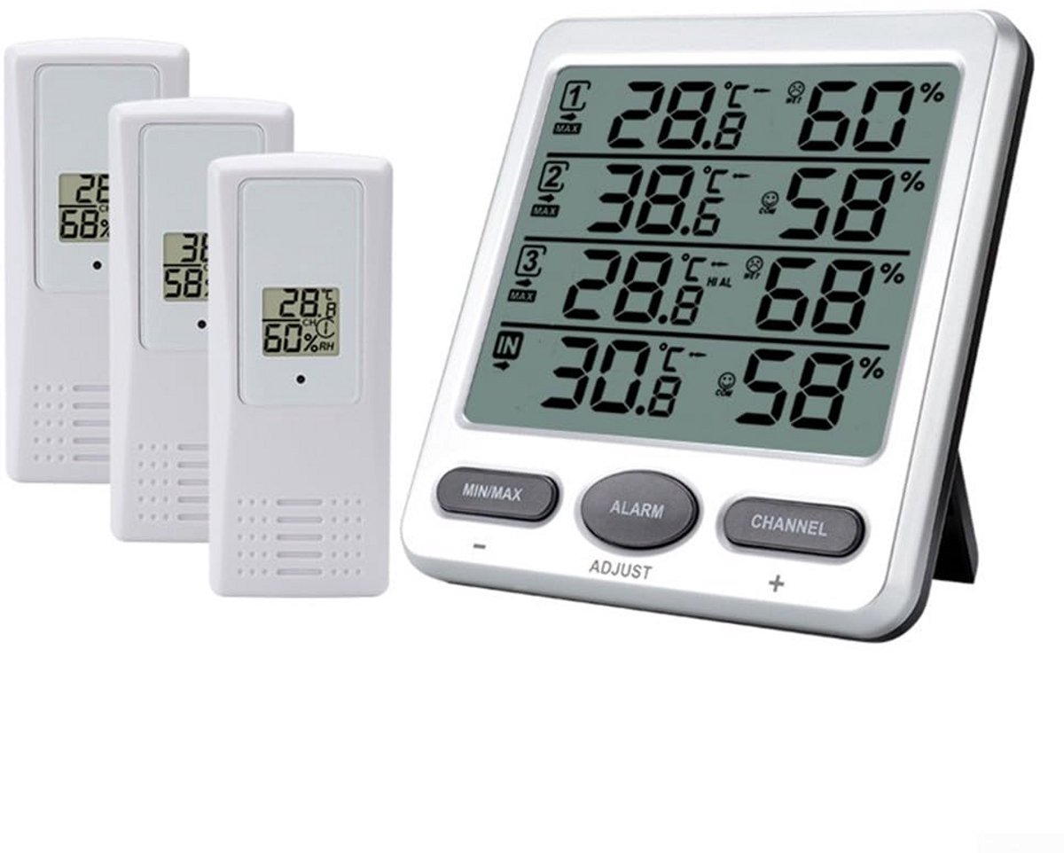 Draadloos Weerstation met 3 Buiten Sensoren - Binnen en Buiten Temperatuur & Vochtigheid Meter