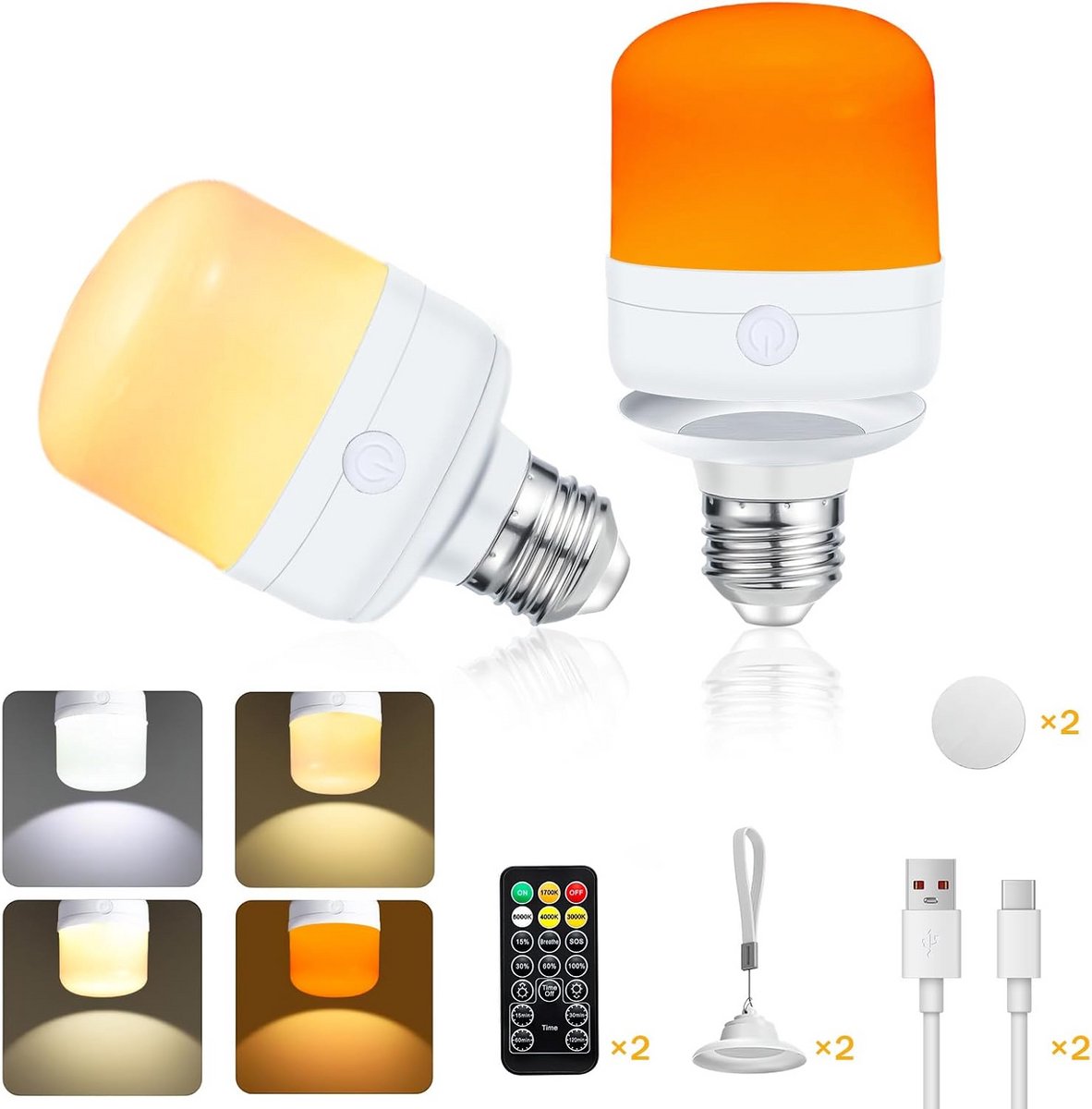 Oplaadbare Led Gloeilampen met Afstandsbediening (2 Stuks) E27