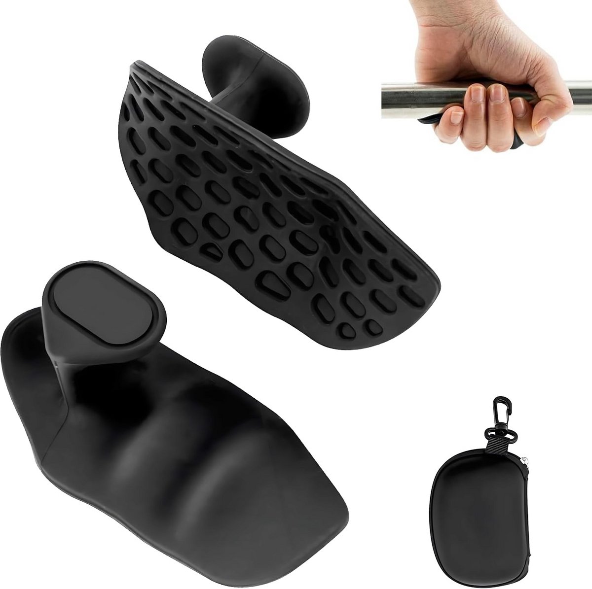 Fitness Handgrepen - Grip Pads - Kracht Training - Antislip Siliconen - 9.1 x 4.3 cm - Zwart