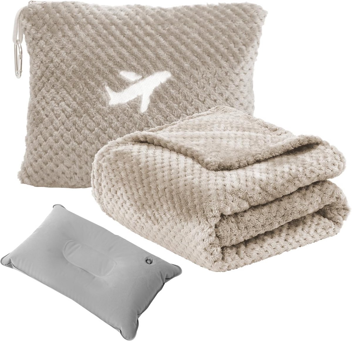 Compacte 3-in-1 Reisdeken Set met Opblaasbaar Kussen en Draagtas
