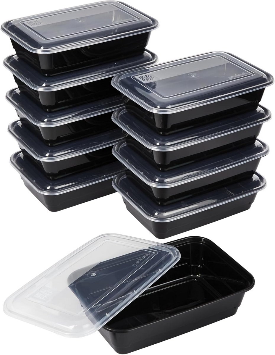 Meal Prep Bakjes - 1 Vak - Magnetron, Vaatwasser & Vriezer Veilig - Zwart