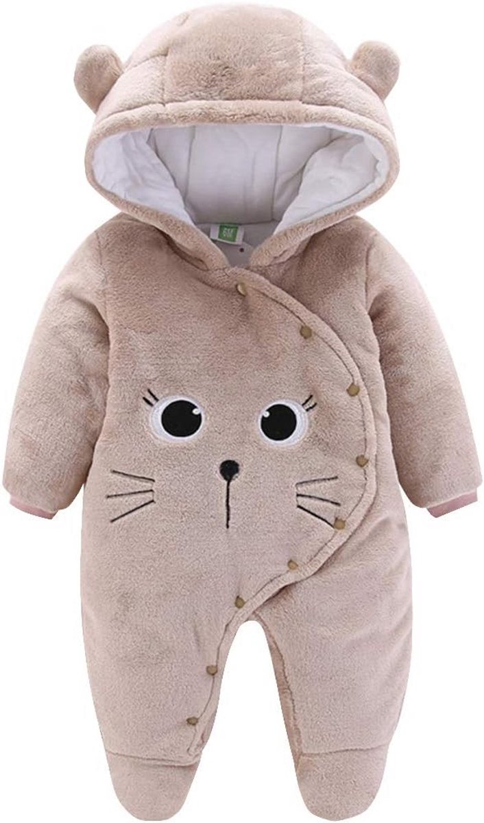 Warme Fleece Baby Overall met Capuchon voor Jongens en Meisjes - Zachte Winter Jumpsuit 0-12 Maanden