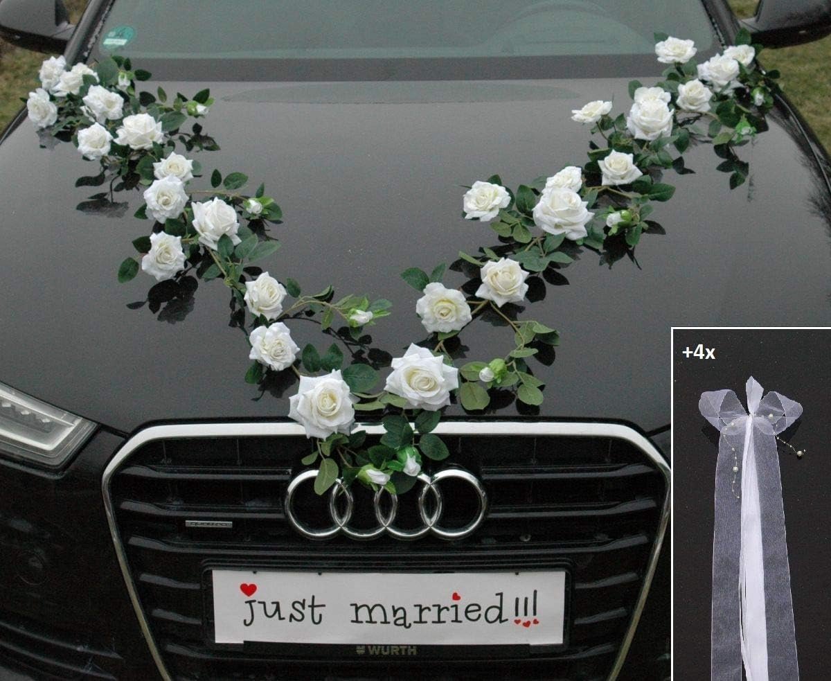 Bruidsauto Decoratie Set met Fluweelzachte Roos en Blaadjes voor Bruiloft