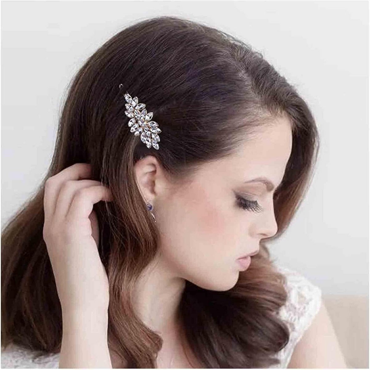 Elegante Kristal Haarspeld met Bladmotief en Zirkonia Steentjes