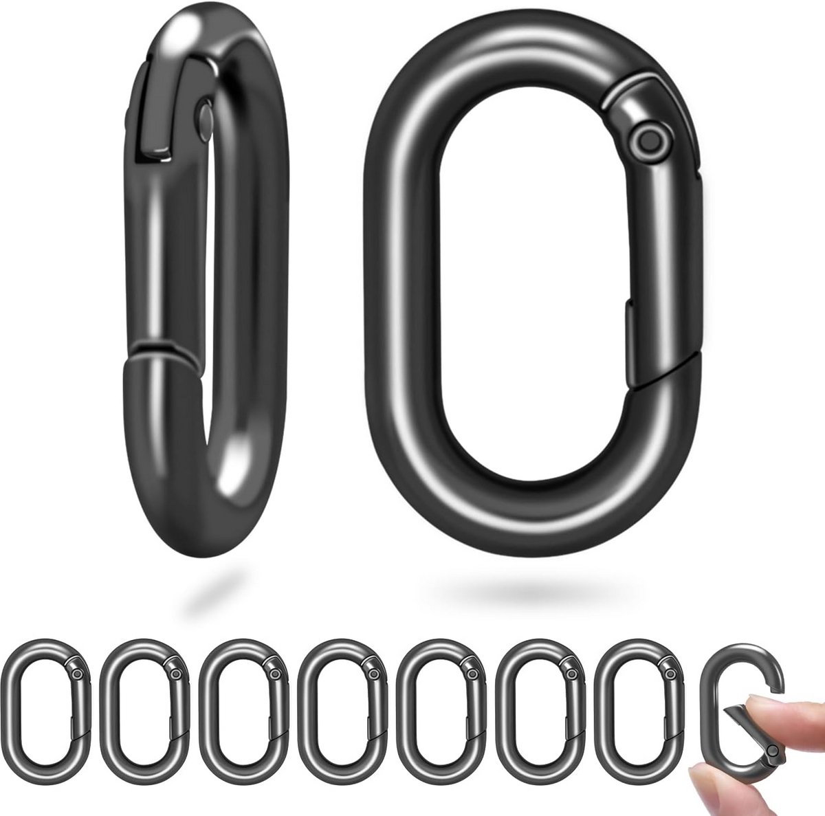Kleine Karabijnhaak Clips - Ovale Ringen Haken - Sleutelhangers Maken - Duurzame Zinklegering - 10 Stuks 1 Inch - Zwart