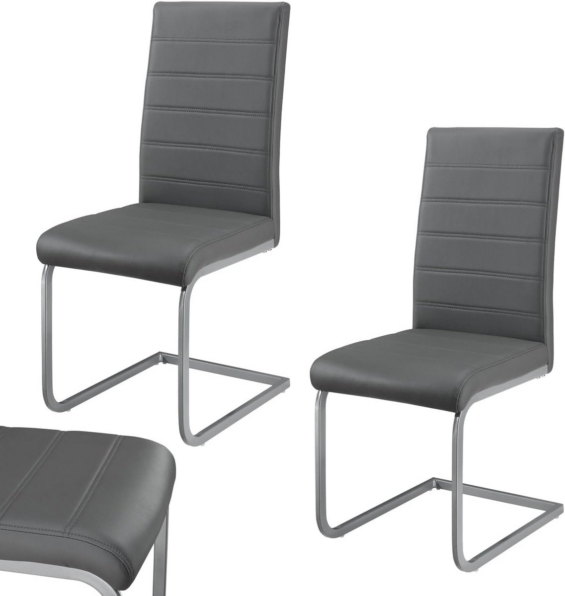Set van 2 Cantilever Eetkamerstoelen met Rugleuning - Modern Design in Kunstleer en Metaal