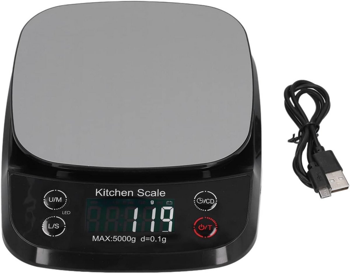 Digitale Keukenweegschaal RVS Oplaadbaar Hoge Precisie 5kg/0.01g