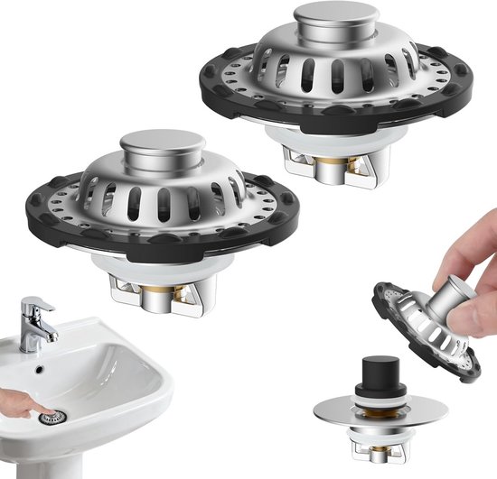 Wastafelstop, 4 stuks wastafelstoppen badkamer 42-45 mm universele bidetstop met roestvrijstalen ketting afvoerstop voor badkamer keuken wastafel
