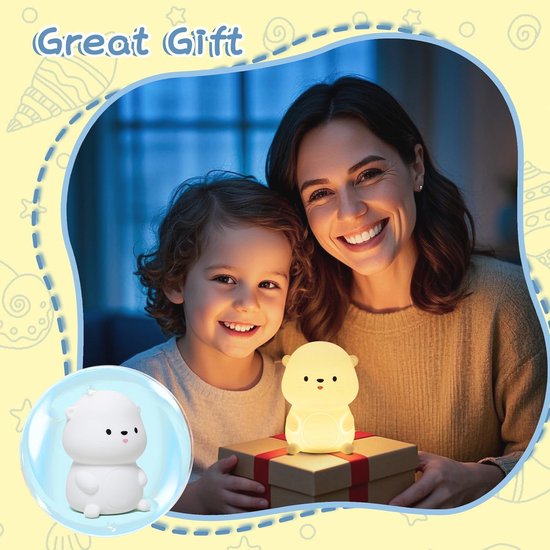 Schattig otter nachtlampje voor kinderen - 8 kleurige LED's, perfect voor babykamer en tienerkamer — afbeelding 3