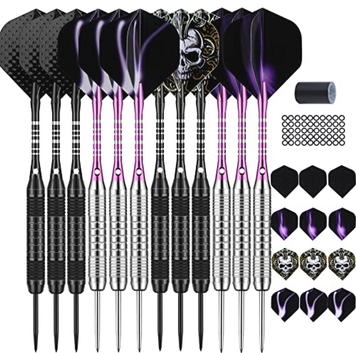 12 Stuks Stalen Tip Dartset 22 en 24 Gram met Premium Dartstelen en Extra Accessoires