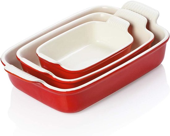 MALACASA, Serie TARA, Oploopvormen Set, 3er set Oploopvormen met Rost uit Steingut & Scratchfest | Backform voor Lasagne Tiramisu Oploops in 3 maten