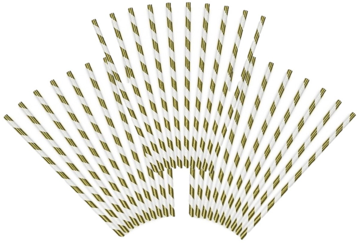 Gestreepte rietjes van papier - goud/wit - 60x stuks - Verjaardag party drinkrietjes
