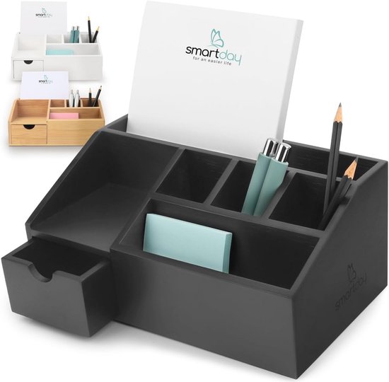GORESE Bureau-organizer, bureau-organizer van leer, pennenhouder, ruimtebesparend, 3 vakken voor pennen, nietjes, mappen, zelfklevende notities, telefoons (zwart B GORESE Bureau-organizer, bureau-organizer van leer, pennenhouder, ruimtebesparend, 3 vakken voor pennen, nietjes, mappen, zelfklevende notities, telefoons (zwart B