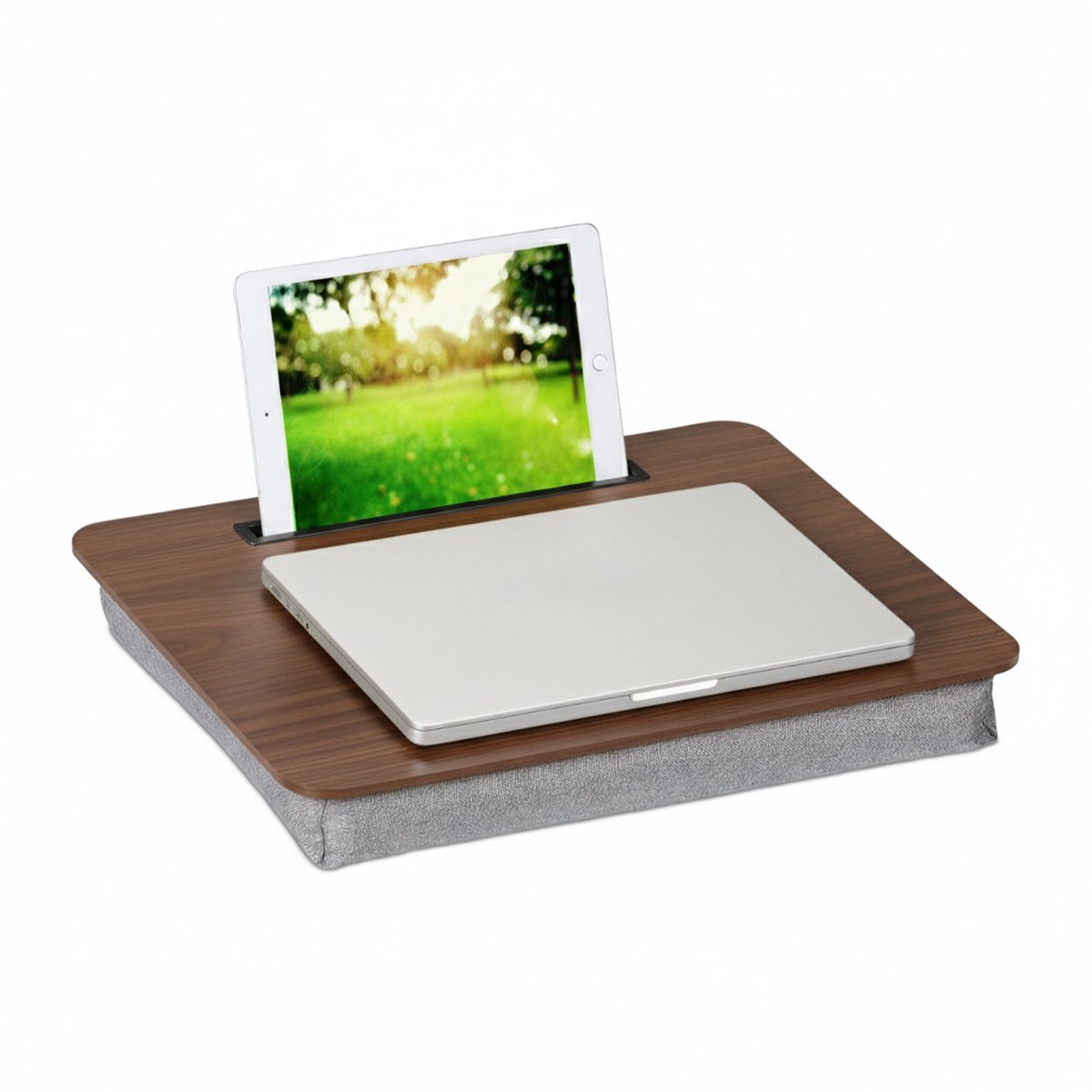 Laptopkussen schoot - met telefoonhouder - 46 x 35 cm - bruin