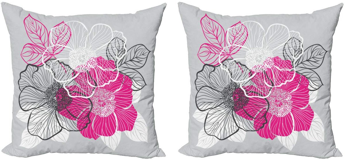 ABAKUHAUS Kussenhoes Set 2x50x50 cm – Dubbelzijdige Bedrukking – Grijs Magenta Wit