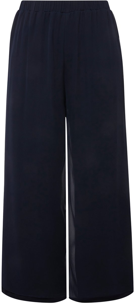 Ulla Popken - Dames - Chiffonbroek dubbellaags wijde pijp elastische tailleband - Marine - Maat 46+