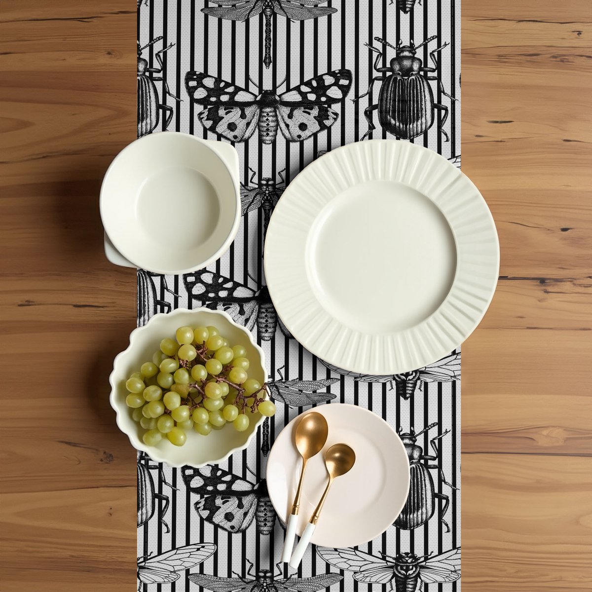 ABAKUHAUS Insecten-tafelrunner – 40x180 cm – Antraciet & Wit, Polyester