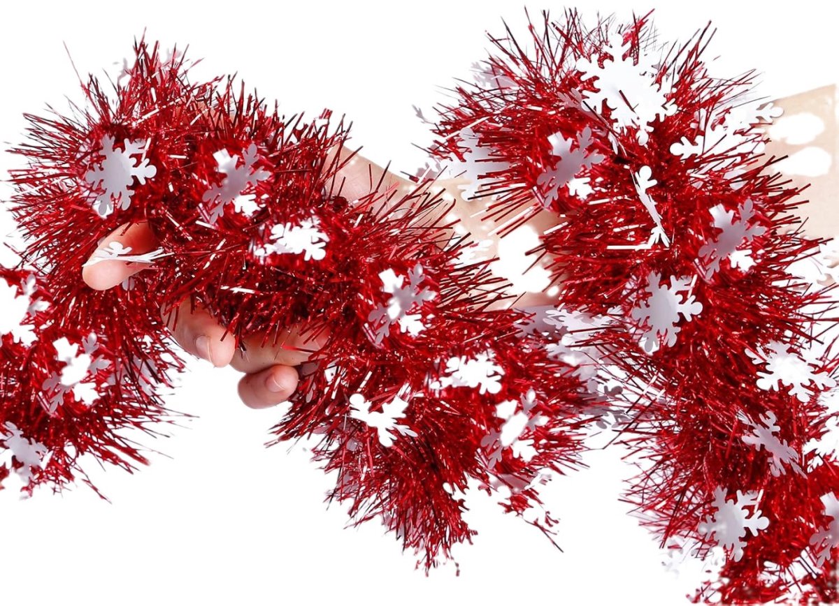 QTTVBTNA - 1 Stuk 10 Meter Kerst Slingers met Sneeuwvlokken, Rode Metallic Kerst Guirlande - Kerstboom & Plafond Versiering voor Binnen en Buiten - Feestelijke Decoratie voor Nieuwjaar & Verjaardagen – foto 4