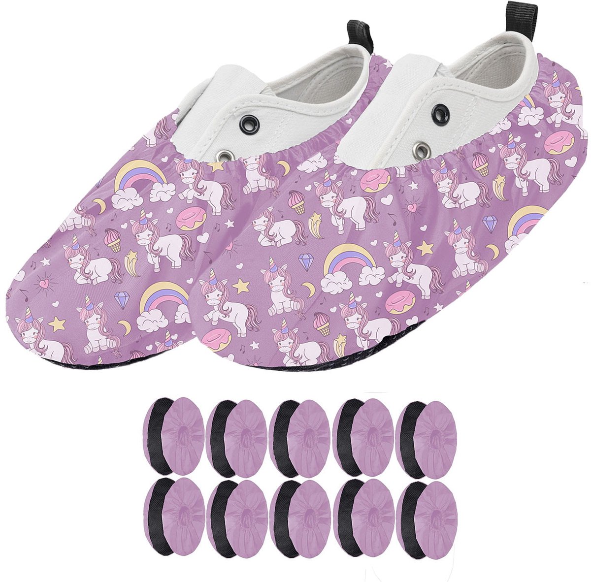 FEROCITY - Schoenovertrekken - Antislip, herbruikbaar - Unisex - Kinder - EU 25-30, 5 paren - Polyester - Roze Eenhoorn