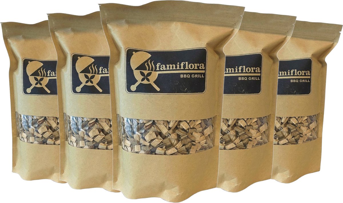 Famiflora BBQ Rooksnippers - Beukenhout - 8500ML (5 stuks á 1700ML) - Ideaal rookhout voor varkensvlees en rundsvlees met een lichtpittige rooksmaak!