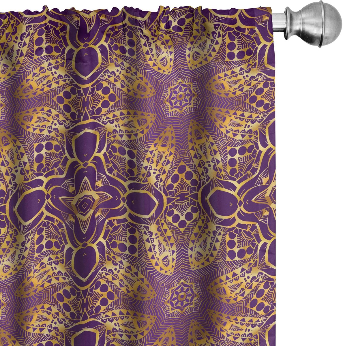 ABAKUHAUS Geometrische Mandala Gordijnen – 2x75x245 cm – Mikrofaser – Lila/Geel