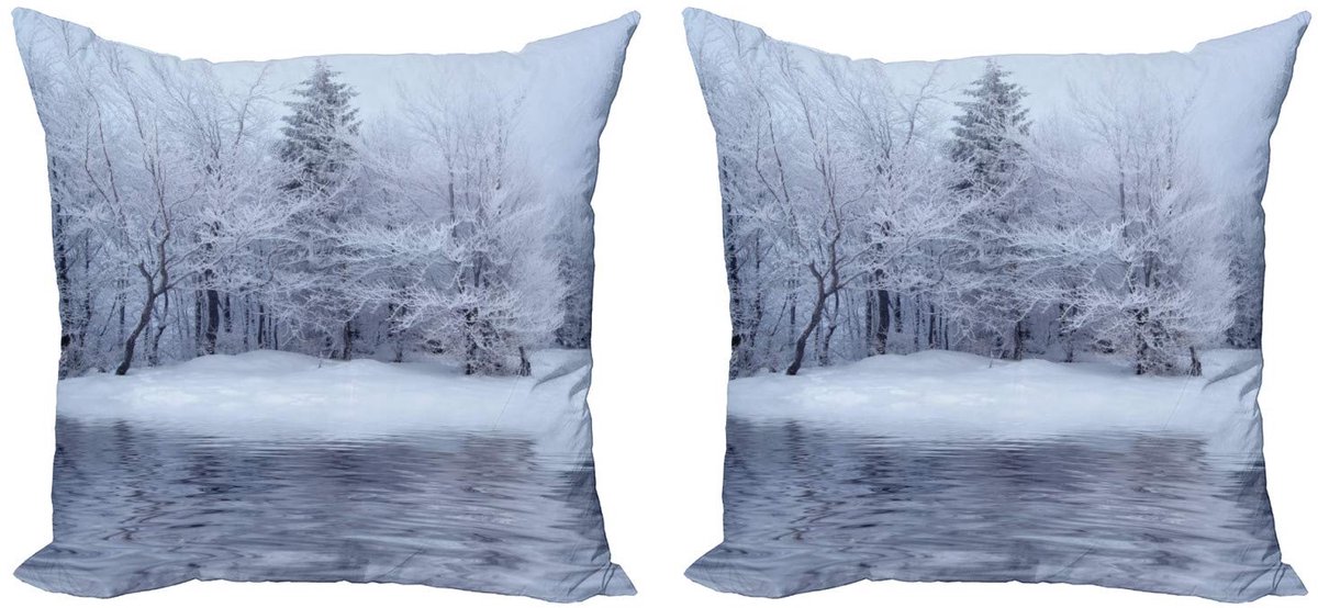 ABAKUHAUS kussenhoezen 2x40x40 cm – Winter Blizzard Bos – Dubbelzijdig bedrukt