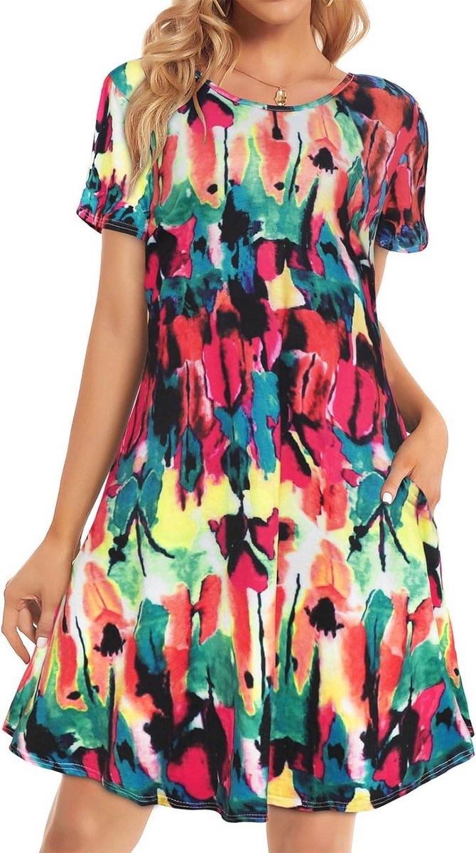 Zomerjurken voor dames | Casual t-shirt jurk met bloemenprint | Plus size en korte mouw