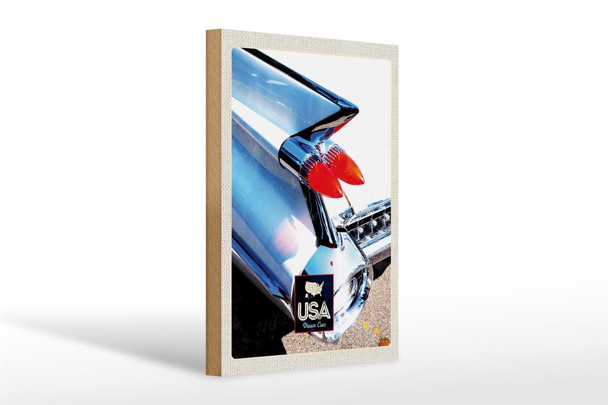 Holzschild Reise 20x30cm Amerika Oldtimer Lichter weiß