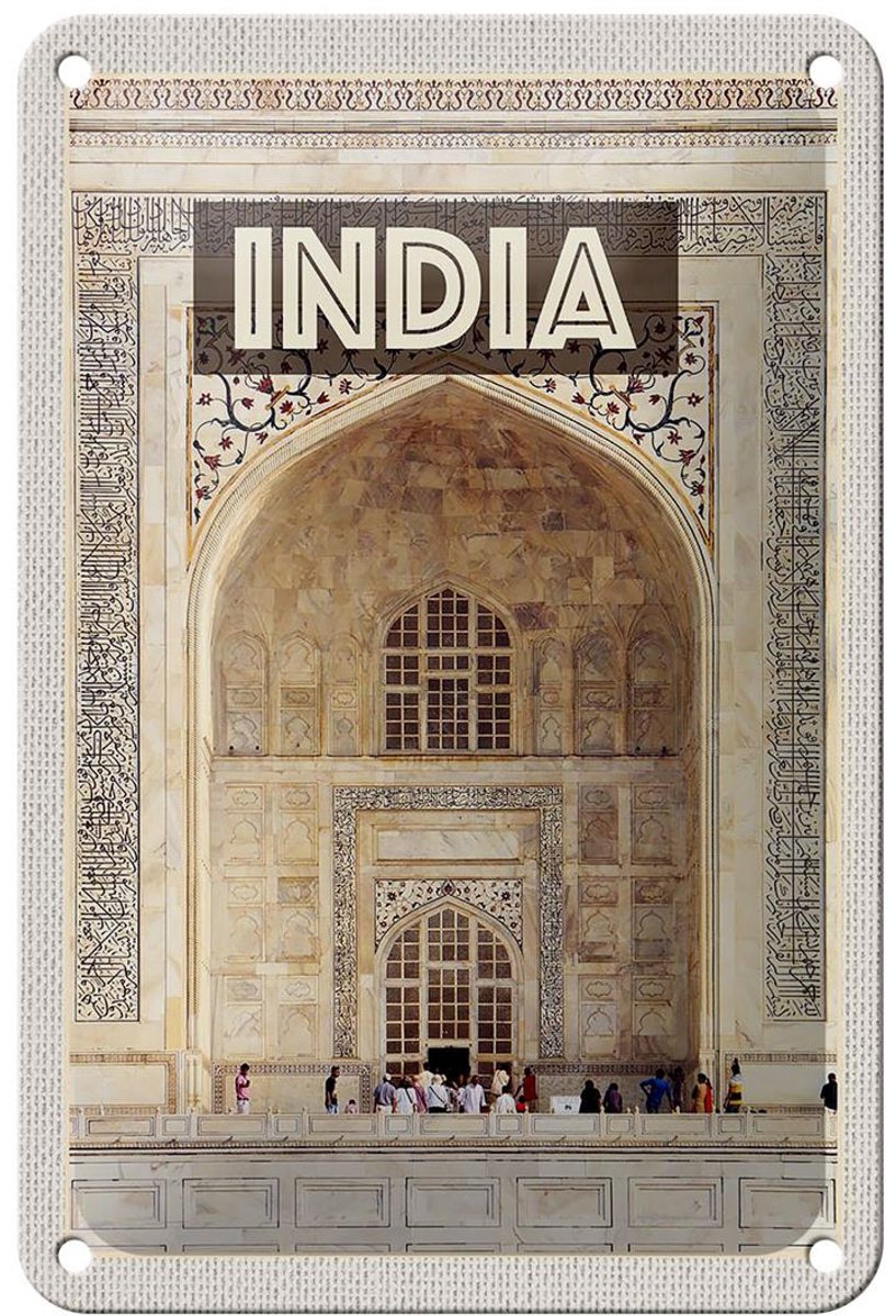 Blechschild Reise 12x18cm Indien Moschee Eingang Islam Menschen Schild