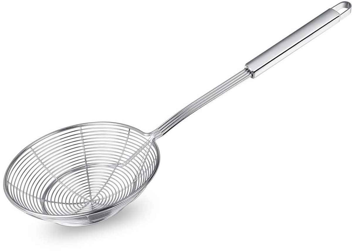 Elkuaie Schuimspaan - Frituurspaan 44.5 x 17.6 cm - Volledig RVS met Lang Handvat - 1 Stuk - Voor Koken & Fryen