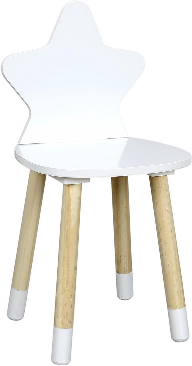 Kinderstoel Sterrendesign - Houten stoeltje - Spelen en Zitten - Natuurlijk Grenen Hout - 54 cm Hoog - Wit