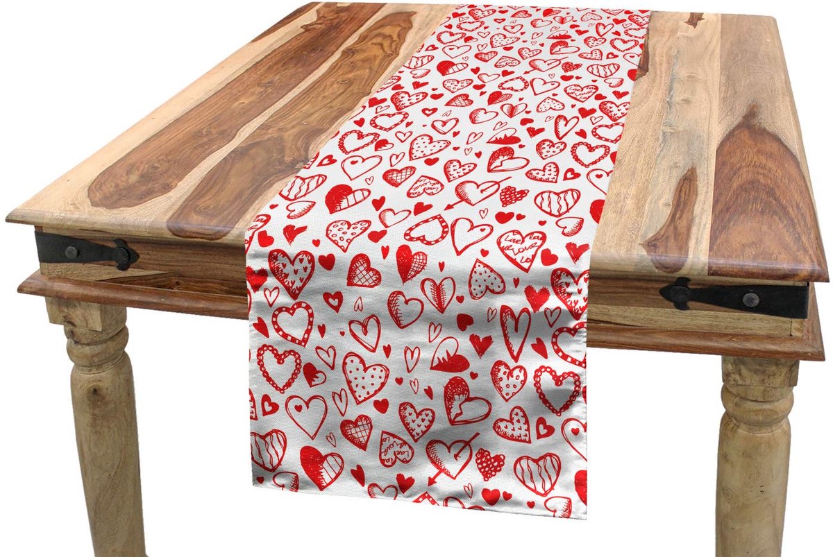ABAKUHAUS Valentijns tafelloper – rood-witte schets – 40x180 cm