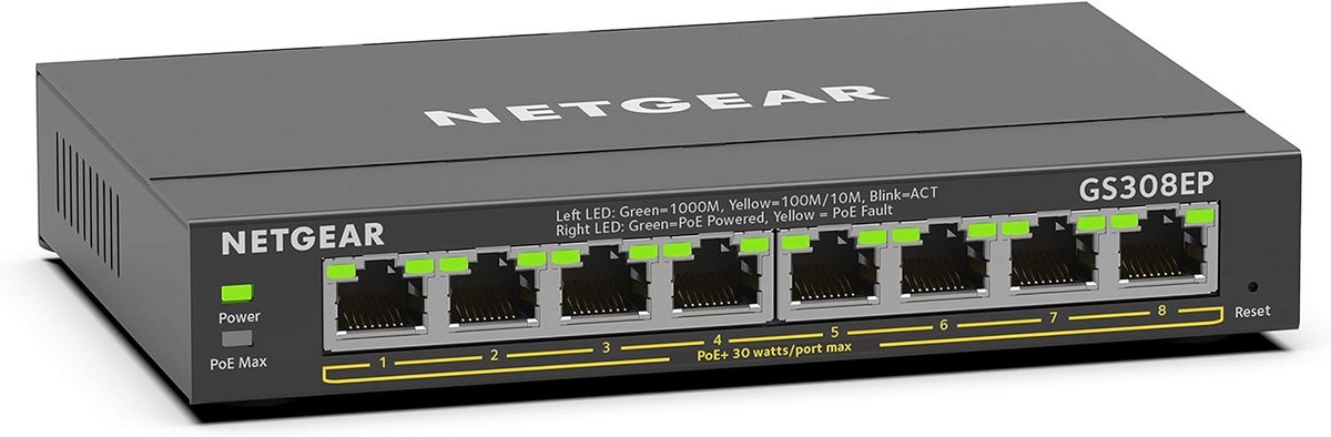 8-Poort Gigabit Ethernet Plus PoE Switch - Desktop of Wandmontage
