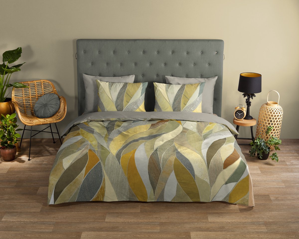 Good Morning dekbedovertrek abstracte bladeren - 2 persoons 200x200/220 cm - Grijs - 100% Katoen renforce