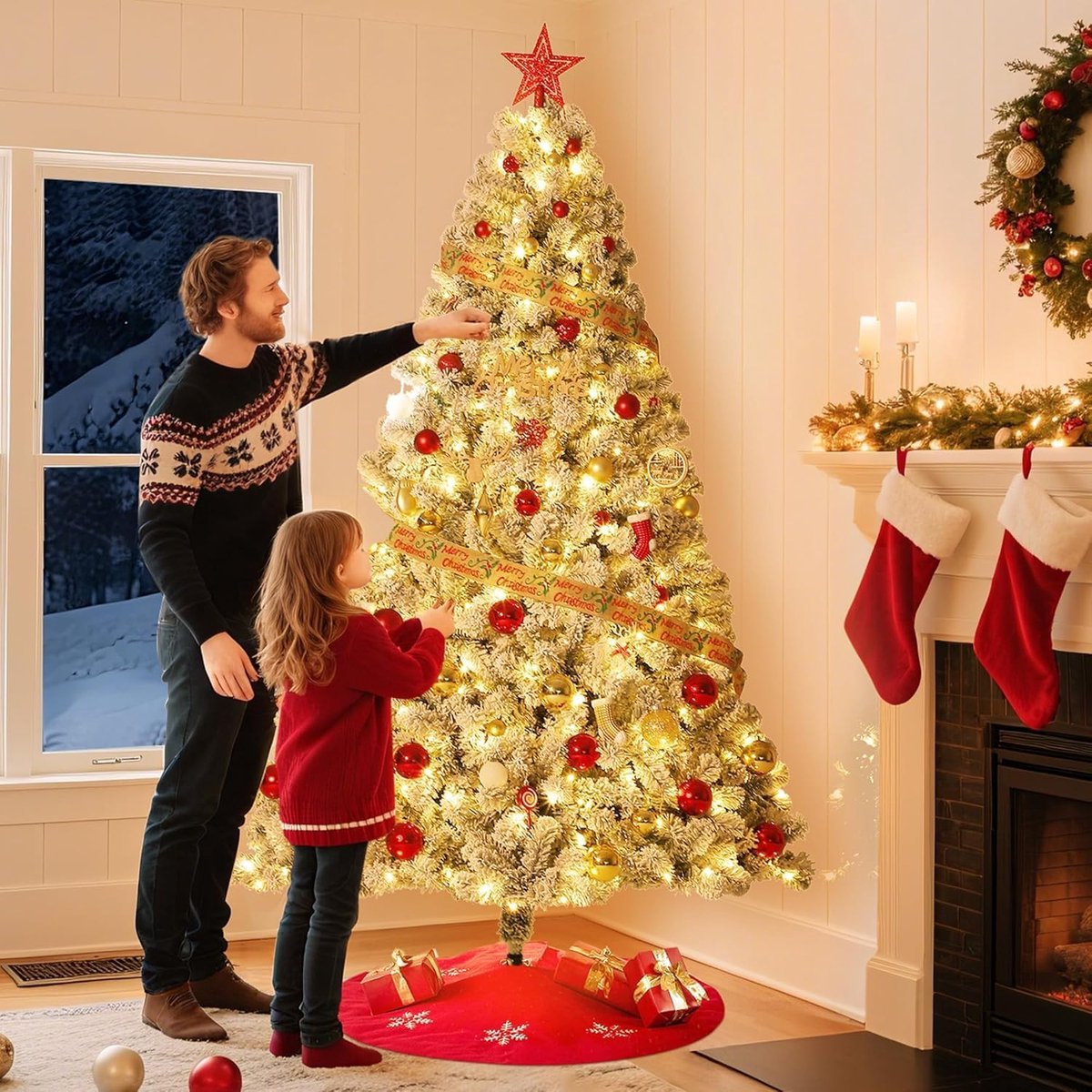 Kunstkerstboom – 180 cm – Met Verlichting – besneeuwd –250 LED – Warm Wit – PVC Dennenboom – Wit – foto 6