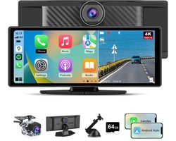 Hexinex HD-navigatiesysteem - 10,26 inch touchscreen autoradio - Draadloze CarPlay & Android Auto, met Dubbele camera's: 4K aan de voorkant, 1080p aan de achterkant, 64 GB SD-kaart