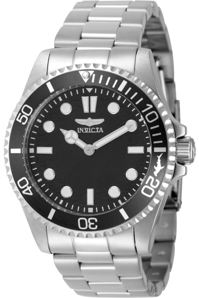 Invicta Pro Diver 49693 Heren Horloge - Waterdicht - Analoog - Quartz Uurwerk - Roestvrij Staal met zwarte Wijzerplaat - 43mm
