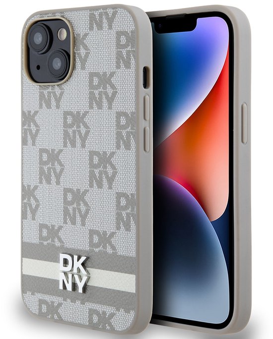 DKNY Coque arrière à rayures imprimées à carreaux - Convient pour Apple iPhone 14 (6,1") - Beige