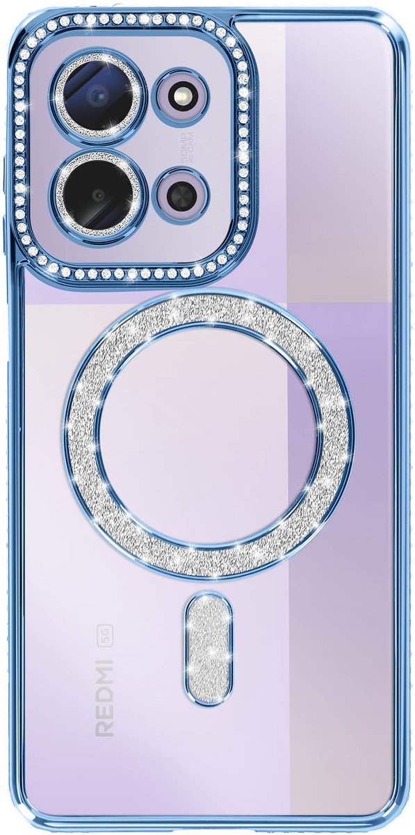 Avizar Hoesje voor Redmi 15C Compatibel met MagSafe met Strass Rand, Blauw
