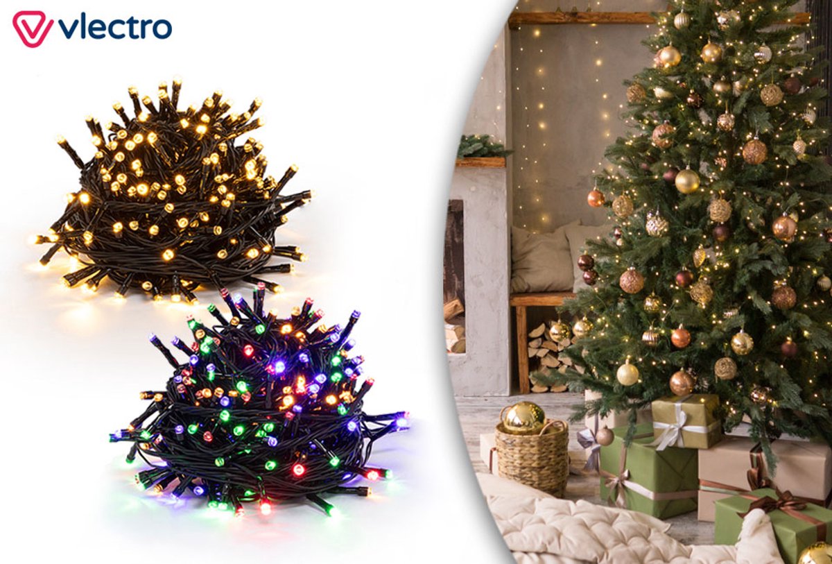 Vlectro Kerstverlichting op batterijen met kleurswitch – 250 LED – lange slinger met timer