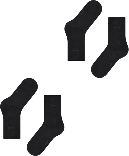 Vier zwarte damessokken, twee per paar, met Esprit logo op de enkel.