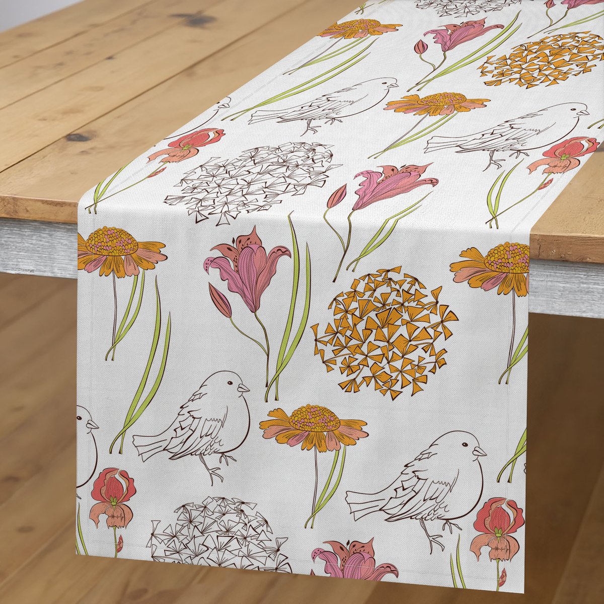 ABAKUHAUS Bloemen – Tafelrunner 40x225 cm – Wit multicolor