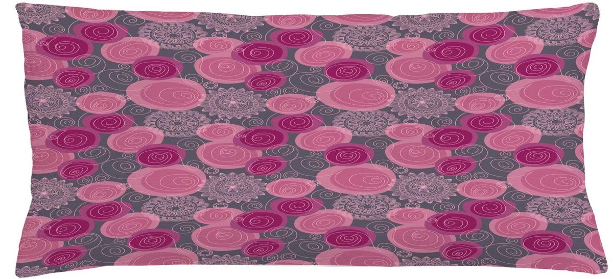 ABAKUHAUS Roze en Grijs Kussenhoes, Lace gewirbelte Kreis, Kussenhoes met Ritssluiting en Dubbelzijdige Print, 90 x 40 cm, Fuchsia Magenta Grijs