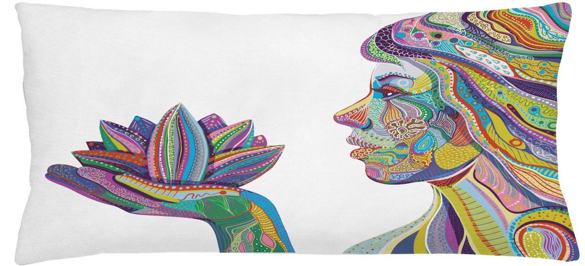 ABAKUHAUS Boho Kussenhoes – 90x40 cm – Geel/Aqua, dubbelzijdig, rits Gelb Aqua