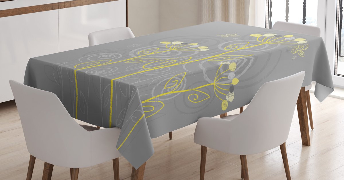 ABAKUHAUS Abstrakt Tafelkleed – 140x200 cm – Grijs Geel – satijnmix