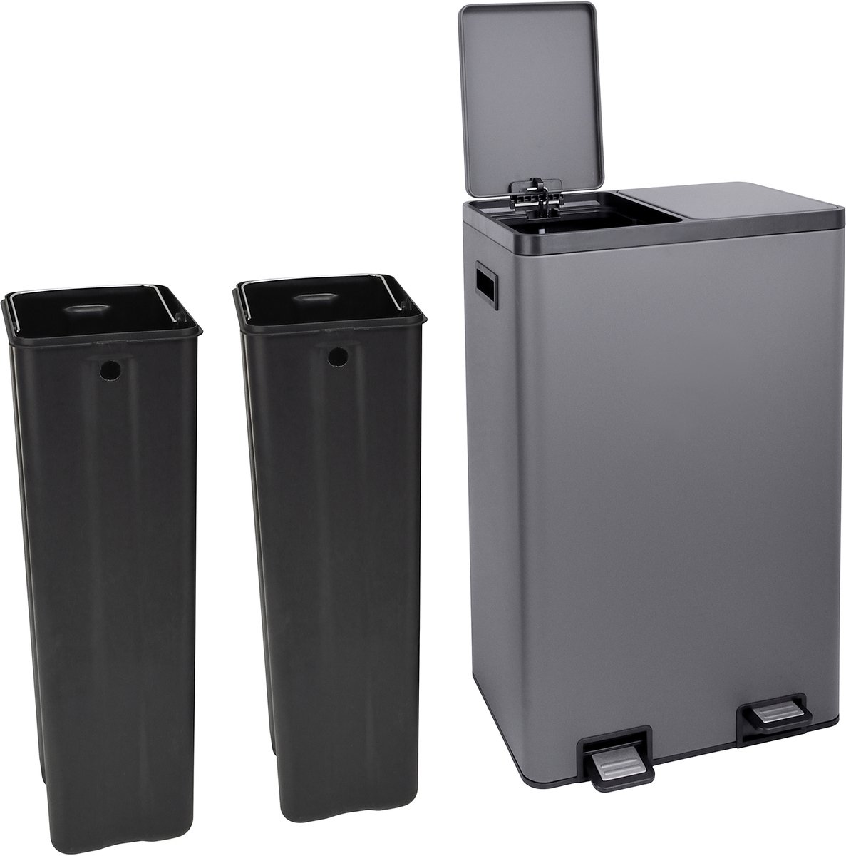 SVITA TMH2X30 Afvalbak 60L - Afvalscheidingssysteem 2 Compartimenten 2x30L Soft Close Grijs