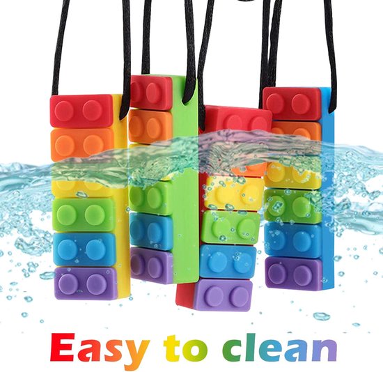 OUYLAF Bijtketting Set - bijtketting staaf - Kauwketting voor kind - Bijtketting Kauwketting - bijtketting meisjes - Kauwsieraad - bijtketting - 3PCS - Regenboog Bouwsteen Kauwketting Set van Merkloos — afbeelding 2