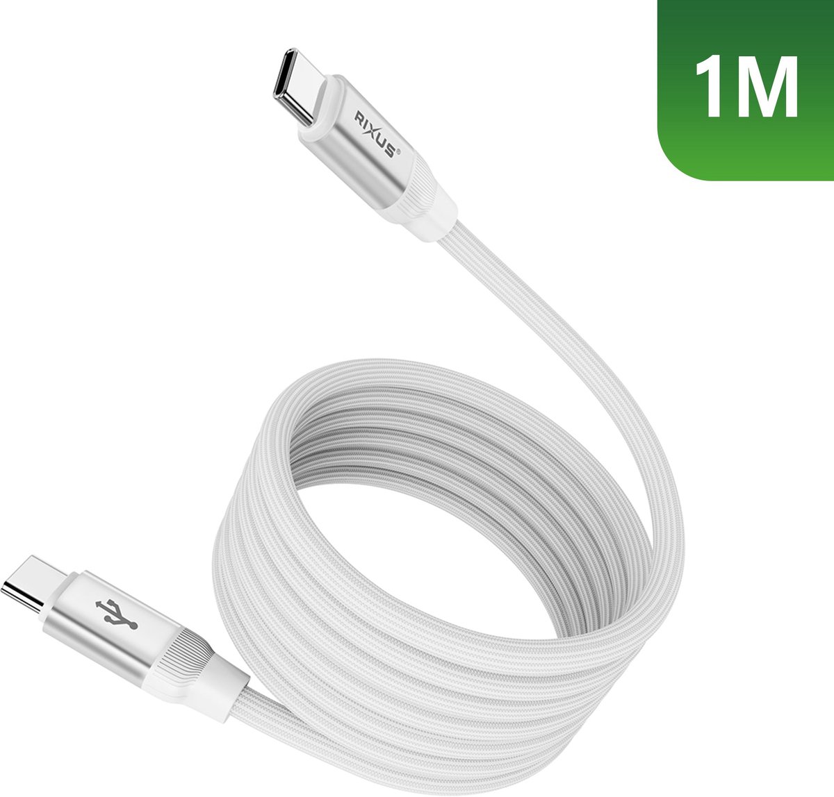 Rixus RXUC59C Magnetic Charging Cord USB-C To USB-C 1m 60W White