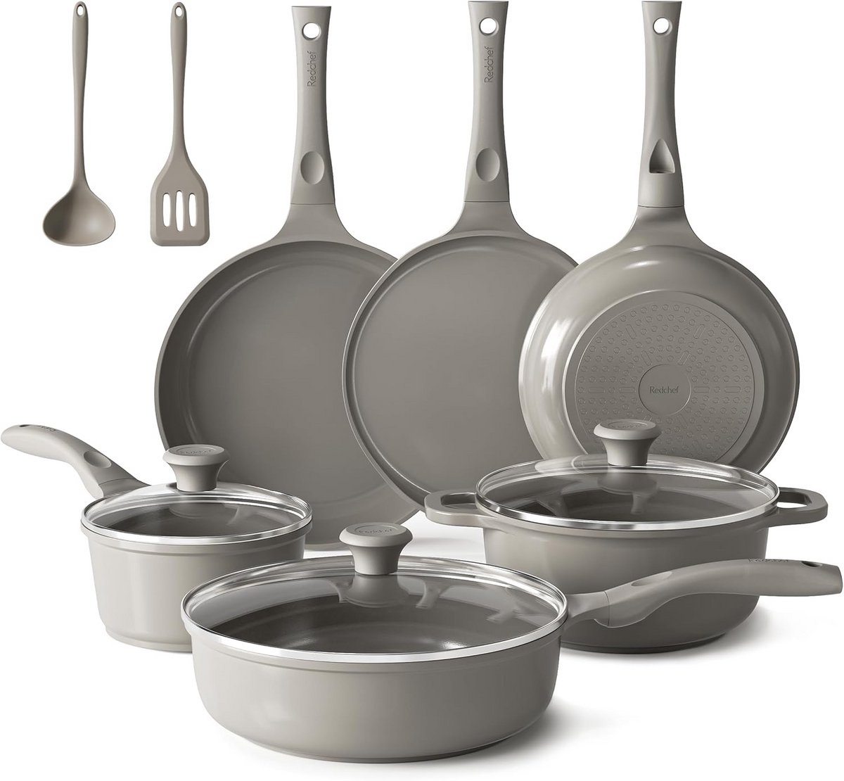 Keramische Pannenset 11-delig - Inductie, Vaatwasmachinebestendig, PTFE-vrij en PFAS-vrij - Kookgerei met Glazen Deksel voor Gezond Koken