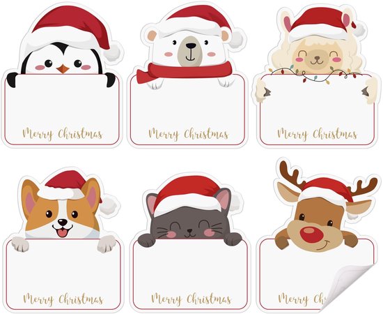 Kerststickers, 96 stuks, kraftpapier, zelfklevende kerstlabels, kerstcadeaus, stickers voor geschenkverpakking, kerstdecoratie, 5 x 7,6 cm, c
